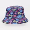 Sombrero de pescador morado oscuro con estampado artístico de peces de colores - M (56-58cm) / Pez Artístico Multicolor (#12)
