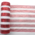 Rotolo di rete decorativa a strisce bianche e rosse con fili metallici per pacchi regalo - Strisce bianche e rosse con bordo argento