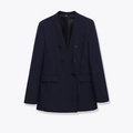 Donkerblauwe double-breasted blazer zonder kraag met lange mouwen en matte afwerking - XS / Marineblauw