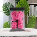 Pink handmade PE rose flower bear in a premium transparent gift box with black ribbon - 23CM Bear+Gift Box+Light / Cyan Pink