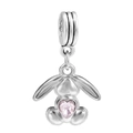 Silberner Hasen-Anhänger mit rosa Herzkristall für DIY-Armbänder und Halsketten - Rosa Herz Kaninchen (5988952208300)