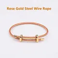 Adjustable pink and gold steel wire rope bracelet with metallic figure-eight clasp - 2mm Semi-finished (Single End Fixed) / Pink Gold-26