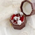 Detail of vintage silver pearl clip-on earrings with soft silicone pads in a red gift box - Triangular Ear Clips with Soft Pad / Silver