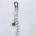 White braided rope keychain with silver metal ball pendant and functional carabiner - White