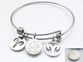 Silver Aries zodiac bangle with Courageous engraved charm and starry constellation pendants - Silver Aries (KB88084Z)