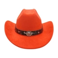 Classic orange felt western cowboy hat featuring an ornate silver lion head metal buckle - One Size / Orange Yellow (Lion Head)