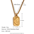Collar de acero inoxidable chapado en oro de 18K con colgante de luna y detalles de medidas - Placa Luna Grabada Oro