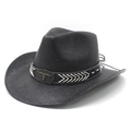 Classic black straw cowboy hat featuring a vintage bull skull metal ornament and wide brim - M(56-58cm) / Black