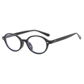 Occhiali da sole ovali retrò con montatura nera, rivetti argentati e lenti anti-luce blu - Montatura Nera