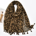 Detailed view of leopard print scarf with fringe edges and lightweight texture - Medium Leopard (XB1068-03)