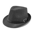 Cappello estivo in paglia grigio scuro con cinturino in pelle nera e fibbia in argento - M (56-58cm) / Nero