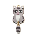 Cute grey striped cat pendant with wagging tail and golden metal connectors for DIY jewelry - Grey Cat With Tail