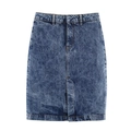 Classic blue washed denim midi skirt with high waist A-line fit and front slit detail - XS / Blue
