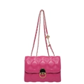 Fuchsia quilted crossbody bag with gold chain strap and spherical lock closure - Rose Red