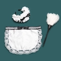 Set costume da cameriera 3 pezzi con fascia in pizzo, grembiule e piumino per polvere - Taglia unica / Stile cameriera bianca (Include grembiule, fascia per capelli e spolverino)