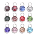 Lot de 12 pendentifs pierres de naissance multicolores en acier inoxydable argenté - Rouge foncé de janvier (SR003) / Acier