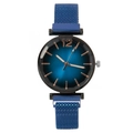 Women's quartz watch with blue sunray dial and blue Milanese magnetic strap - Blue