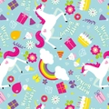 Unicorn and rainbow theme birthday gift wrapping paper with blue background pattern - Cake Unicorn / 50x70cm