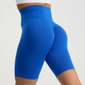 High waist seamless yoga shorts for women in royal blue color with scrunch butt detail - Dark Blue