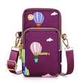 Vertical mini crossbody phone bag in deep purple with colorful hot air balloon print - Purple Balloon