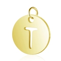 Pendente circolare dorato traforato con lettera T in acciaio inox spazzolato - Oro Lettera Cava T (T514G-T)