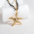 Collana a doppio strato in acciaio inossidabile oro 18K con stella marina e perline - Forma a stella marina