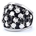 Macro view showing detailed punk gothic skull carvings on a vintage stainless steel ring - US Size 8 / Skull Style (03502)