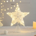Estrella para árbol de Navidad blanca 20cm con efecto nieve y luces LED cálidas de metal - Estrella Blanca de Algodón 20cm Con Luz