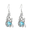 Moonstone mermaid drop earrings in silver finish with blue translucent stone details - Silver Mermaid Blue Bead Earrings (Blue 6587)