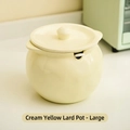 Cream yellow ceramic lard jar large size with lid and spoon for kitchen storage - 1400ml Glossy Cream Yellow Stone Pattern