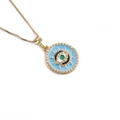 Vergoldete Halskette mit Evil Eye Anhänger, blauem Emaille und glitzernden Kristallen - Blau
