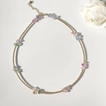 Bohemian colorful gravel crystal necklace with gold chain and heart pendant on white - Gold Chain Crushed Stone Style (X-S230002A)