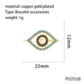 Detailed view of evil eye shell pendant with turquoise stones and gold plating - Long Evil Eye (P02038)