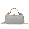 Elegant silver sequined evening bag with golden handle and crystal-encrusted sphere clasp - Silver
