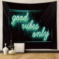 Arazzo bohémien nero con scritta neon verde Good Vibes Only per decorazione - 73X95CM / Neon Verde/Spazzolato Transfrontaliero