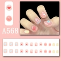 Detail of sweet press-on nail kit with rainbow hearts, polka dots and yellow accents - Red Blue Heart Polka Dots (A568)