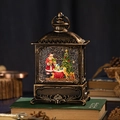 Vintage bronze Christmas lantern with Santa, gift bag, and golden retriever inside - Brushed Gold Santa Tree