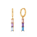 S925 silver needle drop earrings with pink, purple, and blue rectangular zircons - Multicolor Gold