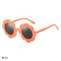 Orange flower shaped sunglasses for kids with dark round lenses in a stylish design - Kids / C2 Orange Frame Grey Lens