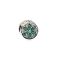 Silver-plated bead charm with green marquise stones and clear crystals in flower design - Green