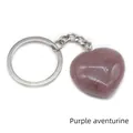 Purple aventurine stone heart keychain with polished silver metal keyring finish - Purple Aventurine