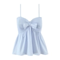 Hellblaues Rüschen-Top mit großer Schleife und gerafftem Bustier-Detail für Damen - S / Hellblau