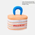 Neceser de viaje grande con rayas naranjas y asa azul para organizar el maquillaje - Bolso Bombonera Naranja