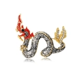 Vintage red-headed dragon brooch with gold accents and sparkling crystals for suits - Grey Glitter Naga Brooch