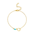 Cavigliera dorata minimalista con ciondolo rotondo e due perline color blu cielo - Cerchio Oro KC
