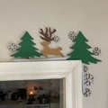 Décoration de coin de porte en bois renne et sapins de Noël pour ornements de fête - Renne de Noël 20cm