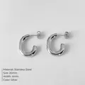 Pair of minimalist silver-toned C-shaped stainless steel hoop earrings for women - Minimalist C Style (NE93059) / 20mm / Steel