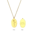 October Calendula birth flower oval pendant necklace in gold stainless steel - October (Calendula)
