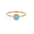Elegant gold-plated ring with round disc set in bright sky blue crystals - US5 / December Aquamarine - Rose Gold