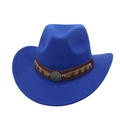 Detail of royal blue cowboy hat with brown leather band and vintage metal star studs - Sapphire Blue